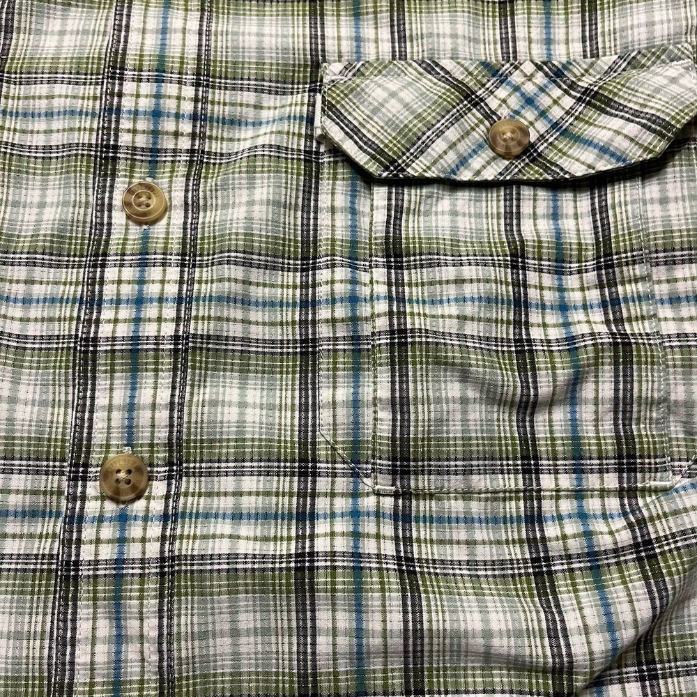 Duluth Trading Co Men’s Green/Blue Plaid Short Sleeve Button Down Shirt Sz L - Picture 3 of 4